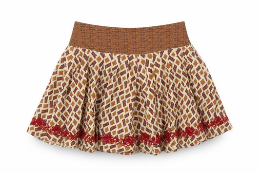 Topshop Womens Brown Geometric Cotton Swing Skirt Size 10 Button - Embroidered Detail
