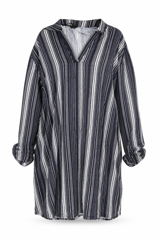 NET Collection Womens Blue Striped Rayon A-Line Size 10 V-Neck Pullover