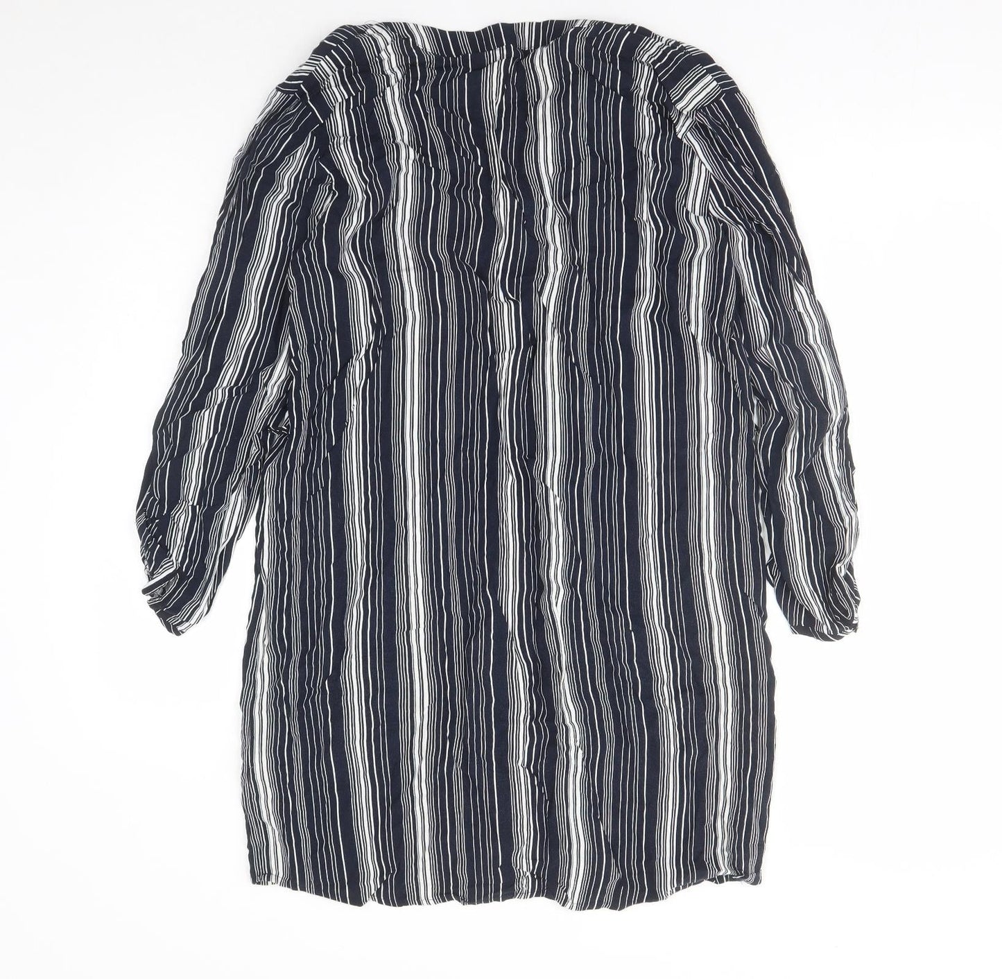 NET Collection Womens Blue Striped Rayon A-Line Size 10 V-Neck Pullover