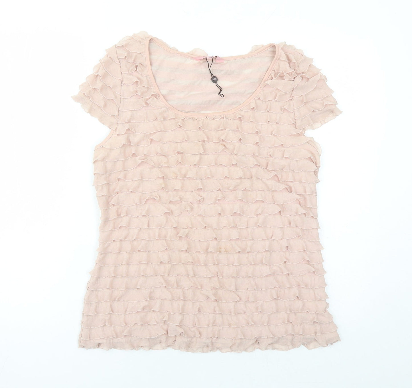 Phase Eight Womens Beige Polyester Basic T-Shirt Size 16 Round Neck - Ruffles
