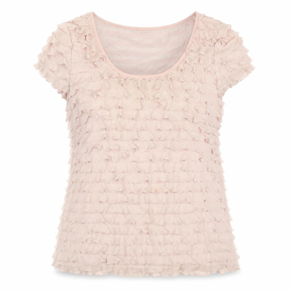 Phase Eight Womens Beige Polyester Basic T-Shirt Size 16 Round Neck - Ruffles