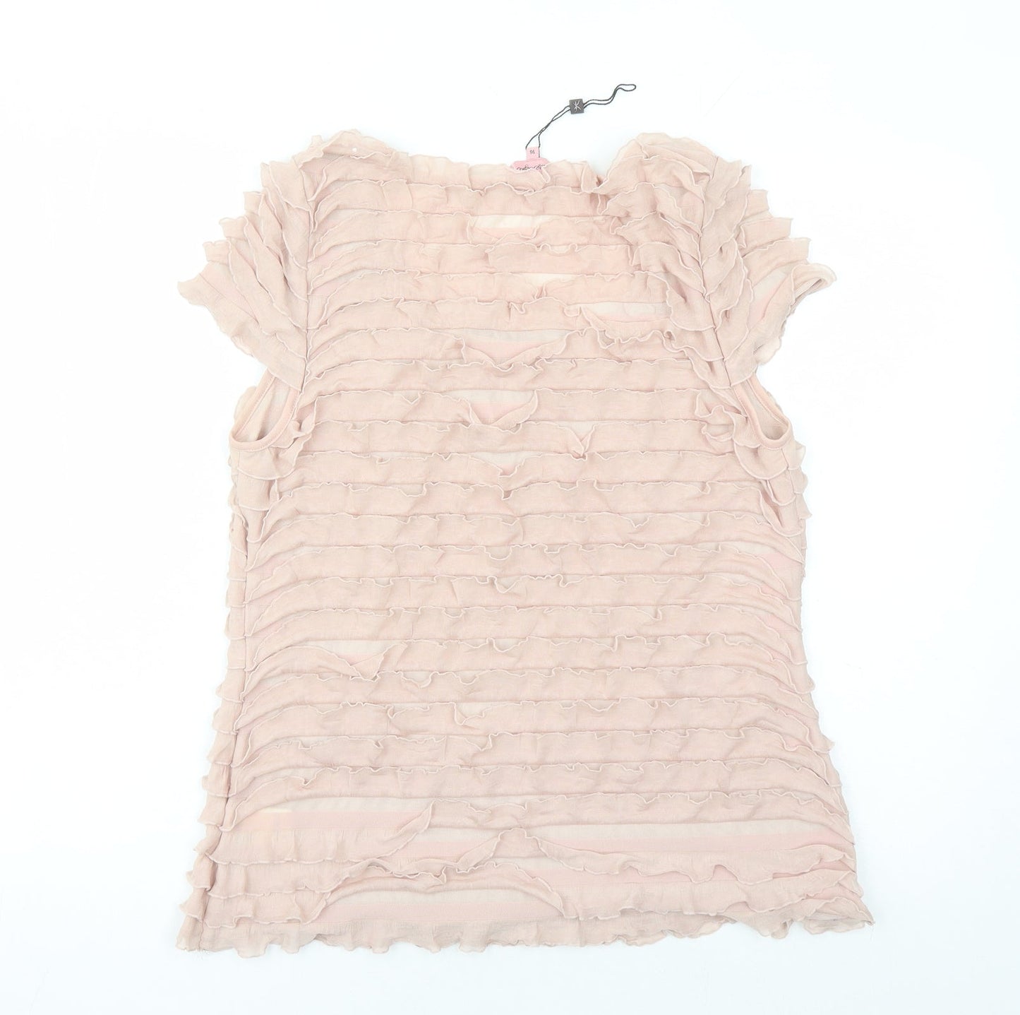 Phase Eight Womens Beige Polyester Basic T-Shirt Size 16 Round Neck - Ruffles