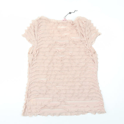 Phase Eight Womens Beige Polyester Basic T-Shirt Size 16 Round Neck - Ruffles