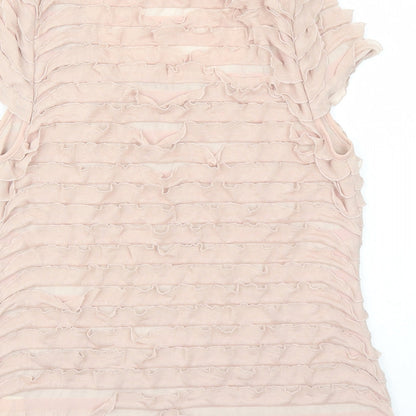 Phase Eight Womens Beige Polyester Basic T-Shirt Size 16 Round Neck - Ruffles