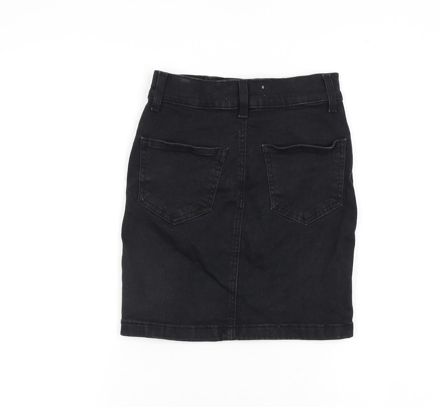 Denim & Co. Womens Black Cotton A-Line Skirt Size 4 Zip