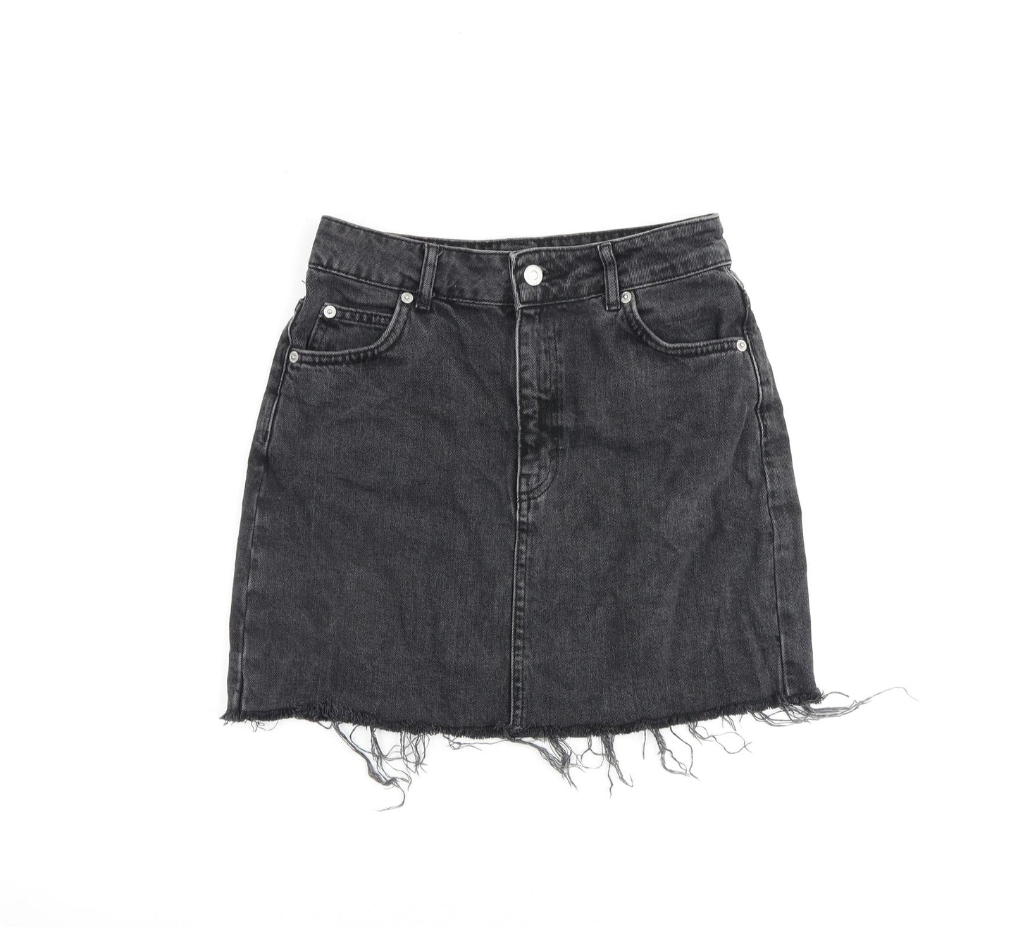 Topshop Womens Grey Cotton A-Line Skirt Size 8 Zip