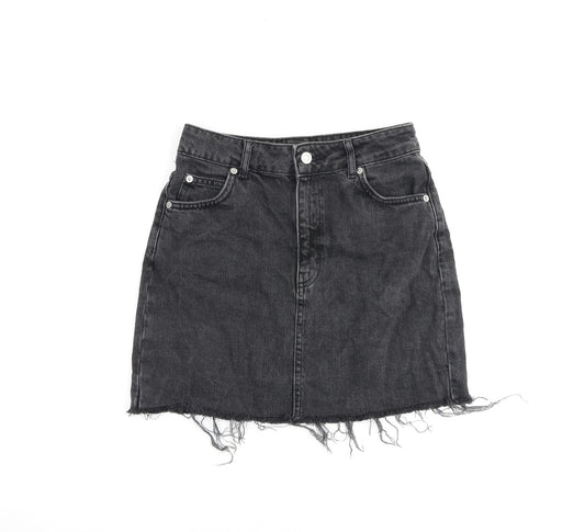 Topshop Womens Grey Cotton A-Line Skirt Size 8 Zip
