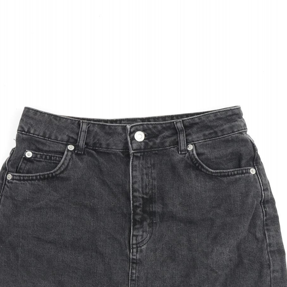 Topshop Womens Grey Cotton A-Line Skirt Size 8 Zip