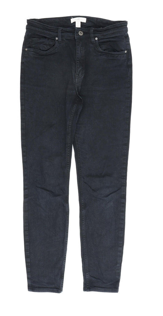 H&M Womens Black Cotton Straight Jeans Size 8 L27 in Regular Zip