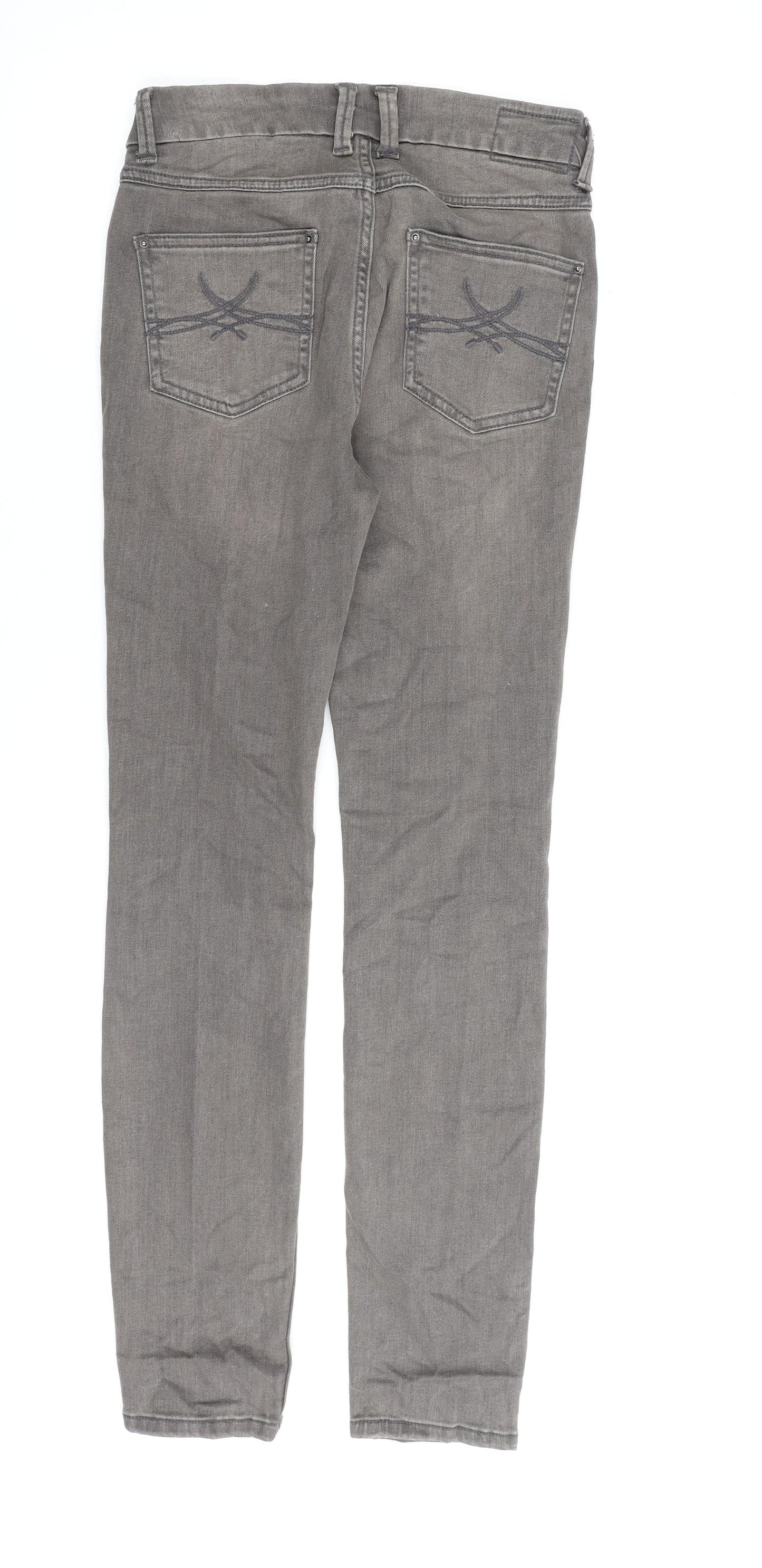 Marks and Spencer Womens Grey Cotton Trousers Size 8 L30 in Regular Zip
