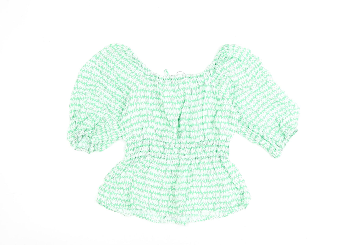 Marks and Spencer Womens Green Geometric Viscose Basic Blouse Size 10 Square Neck