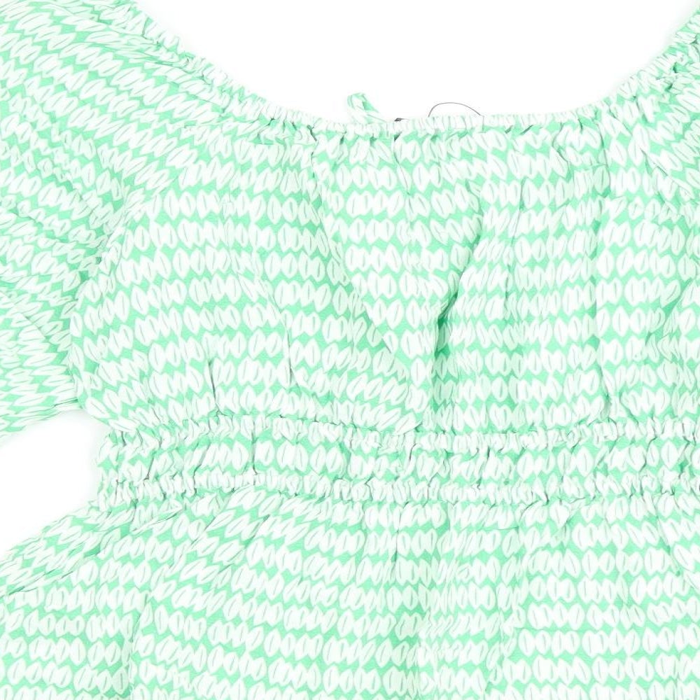 Marks and Spencer Womens Green Geometric Viscose Basic Blouse Size 10 Square Neck