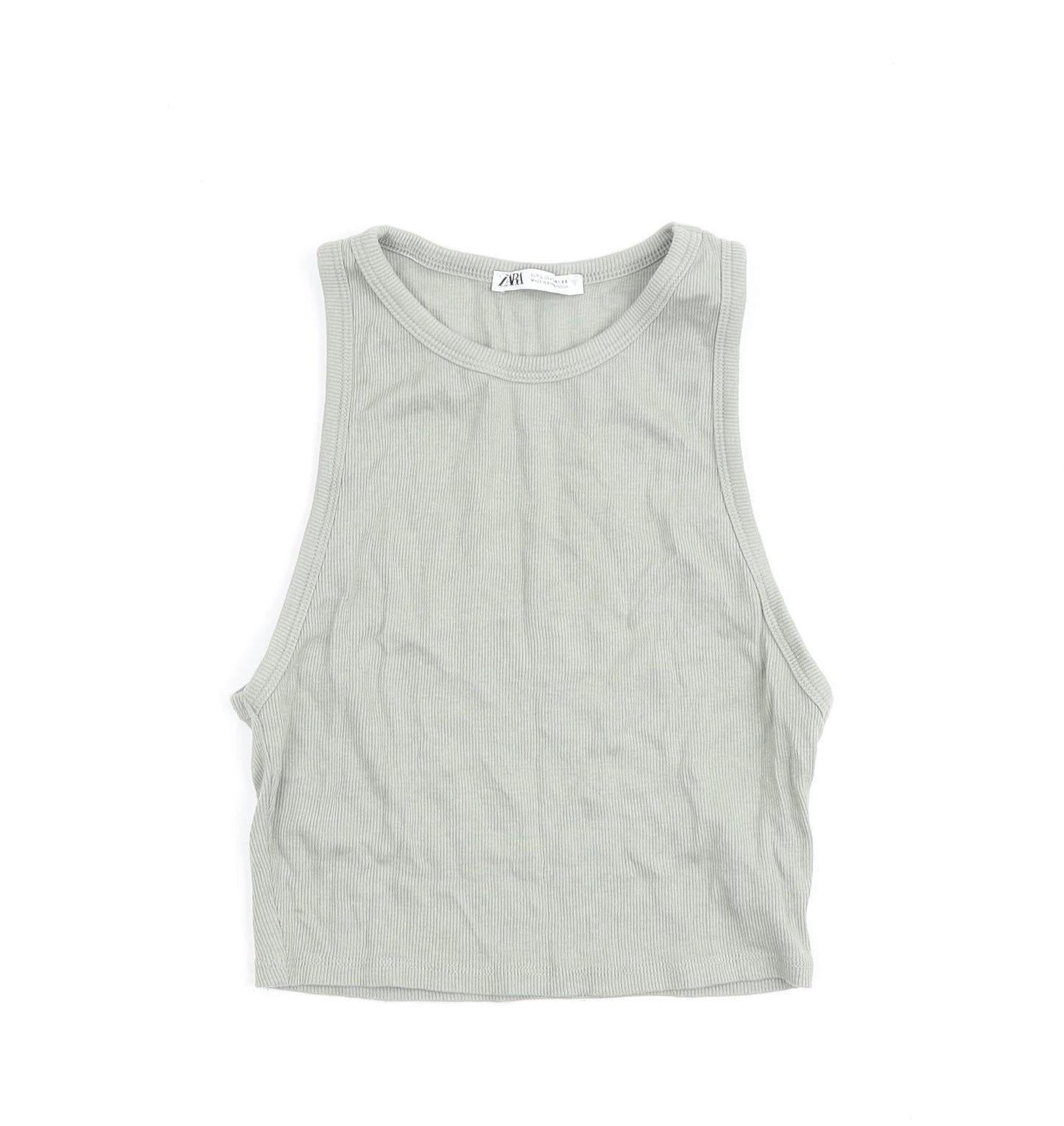 Zara Womens Green Cotton Basic Tank Size L Roll Neck