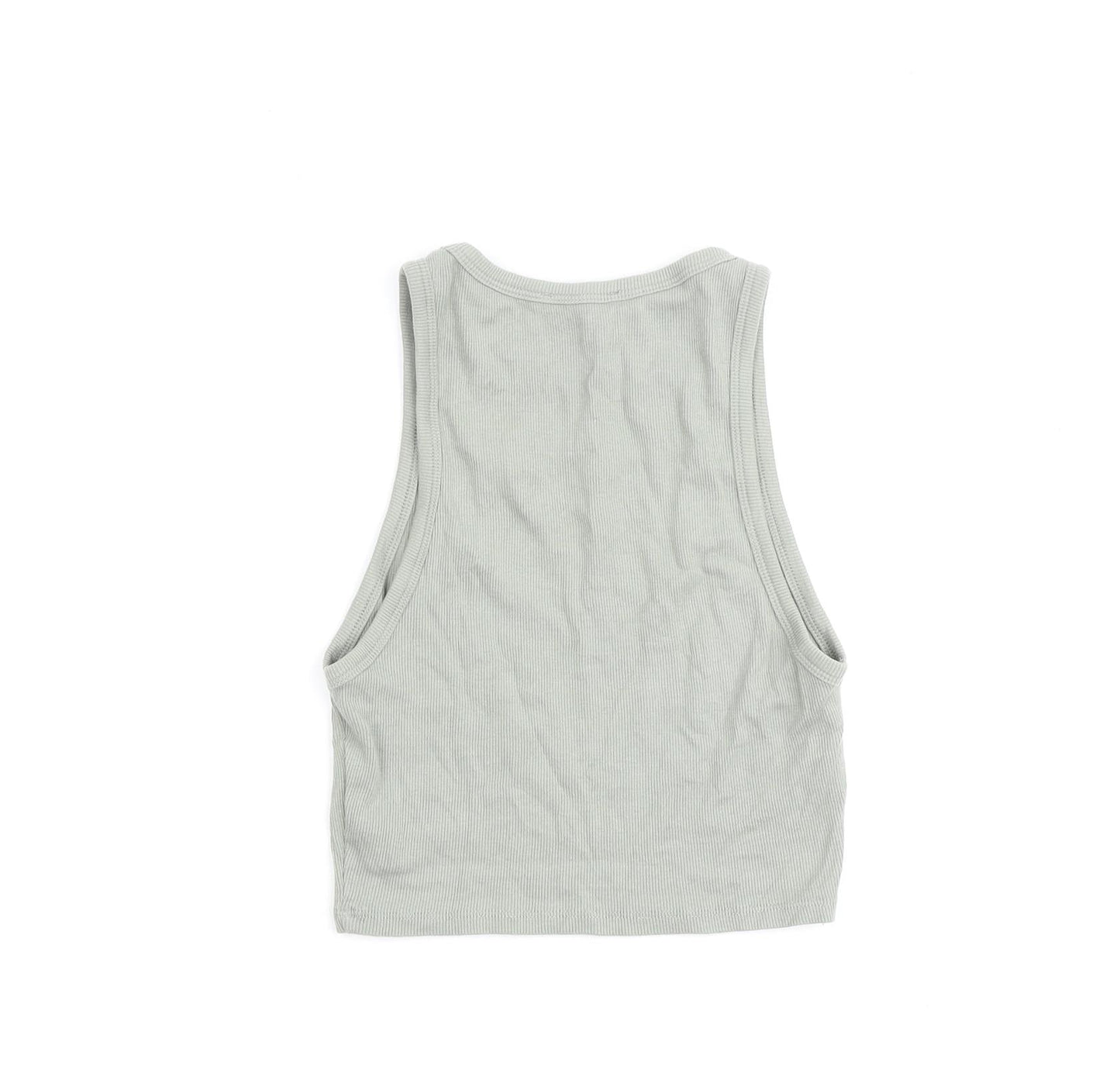 Zara Womens Green Cotton Basic Tank Size L Roll Neck