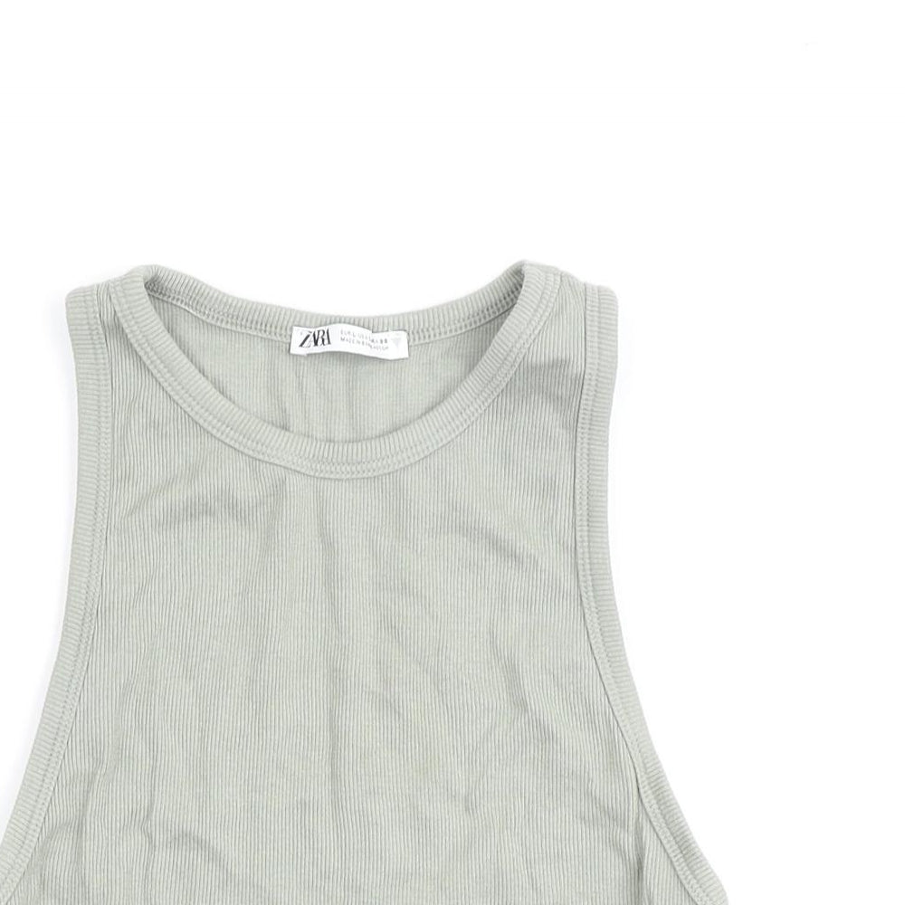 Zara Womens Green Cotton Basic Tank Size L Roll Neck