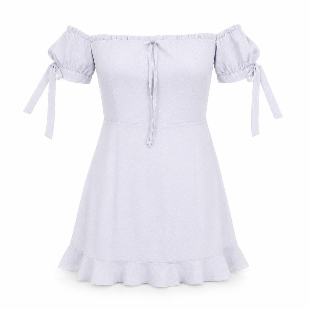 Nakd Womens Purple Polka Dot Polyester A-Line Size 8 Off the Shoulder Tie