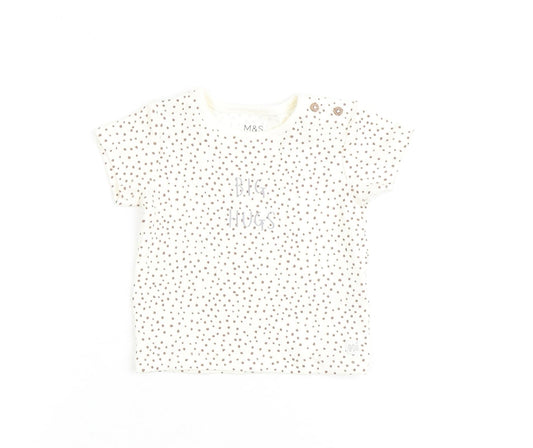 Marks and Spencer Baby Beige Geometric Cotton Basic T-Shirt Size 0-3 Months Round Neck Pullover