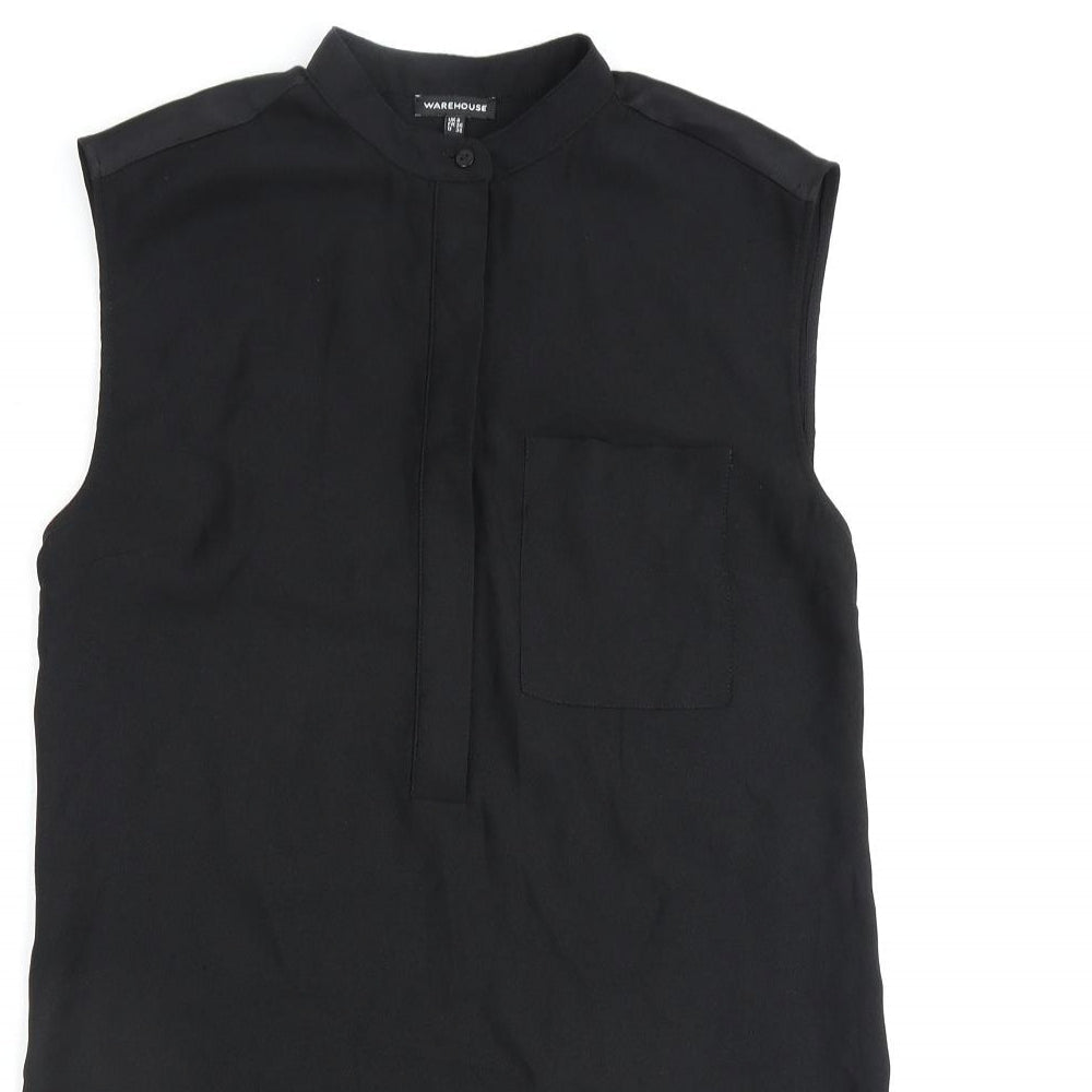 Warehouse Womens Black Polyester Basic Blouse Size 8 Round Neck