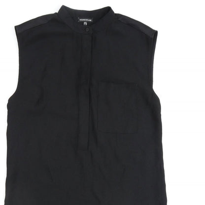 Warehouse Womens Black Polyester Basic Blouse Size 8 Round Neck
