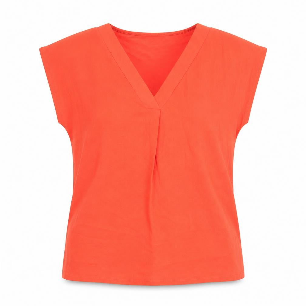 M&Co Womens Red Polyester Basic Blouse Size 10 V-Neck