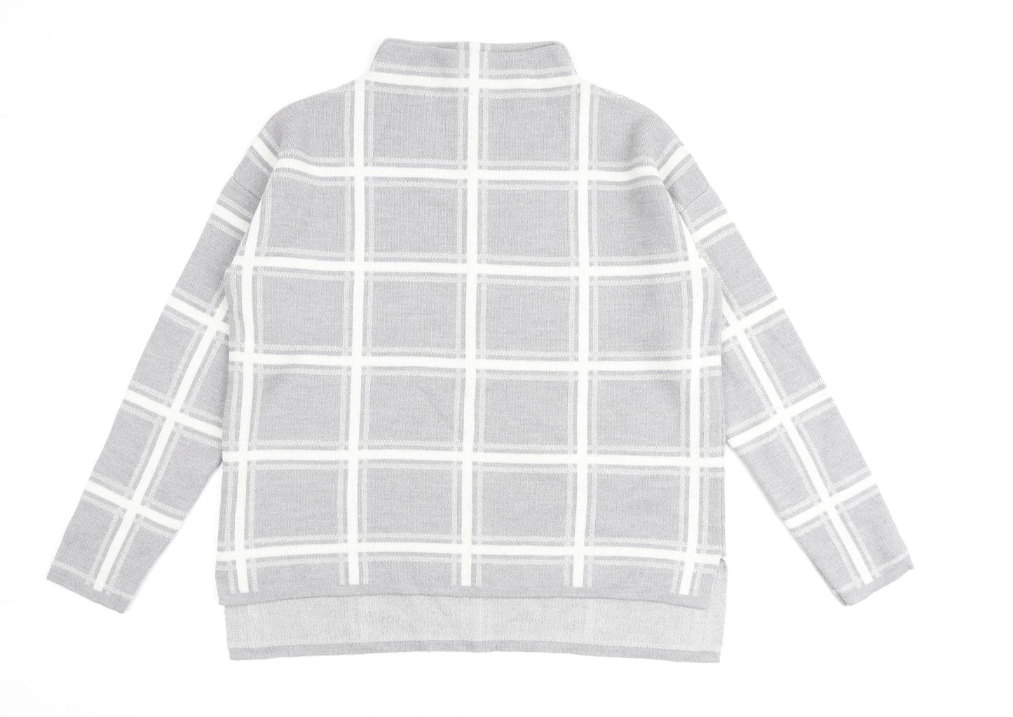Marks and Spencer Womens Grey High Neck Check Acrylic Pullover Jumper Size 12