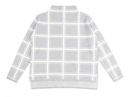 Marks and Spencer Womens Grey High Neck Check Acrylic Pullover Jumper Size 12