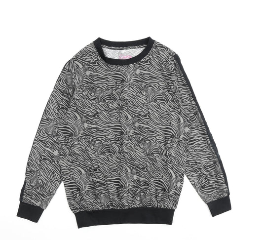 Pretty Secrets Womens Grey Animal Print Polyester Pullover Sweatshirt Size 8 Pullover