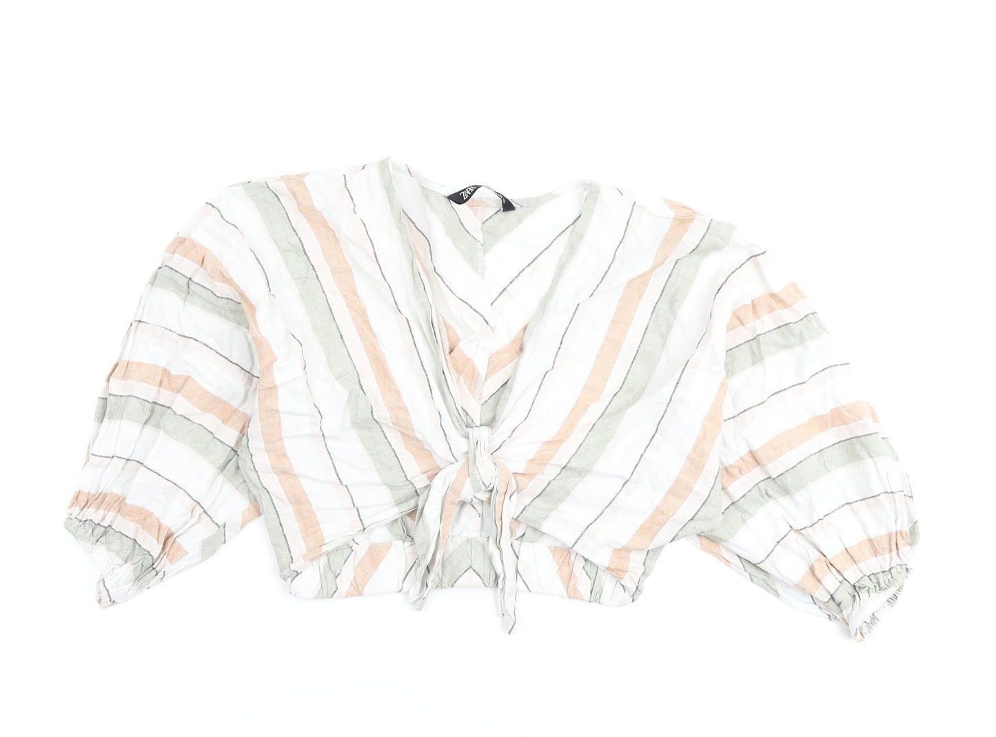 Zara Womens Multicoloured Striped Polyester Basic Blouse Size XS V-Neck