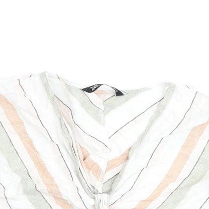 Zara Womens Multicoloured Striped Polyester Basic Blouse Size XS V-Neck