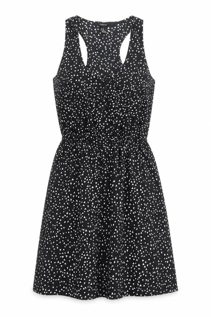 FOREVER 21 Womens Black Polka Dot Polyester A-Line Size M Round Neck Button