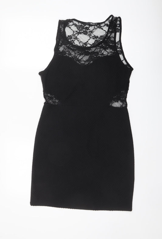 Quiz Womens Black Polyester Pencil Dress Size 16 Round Neck Pullover