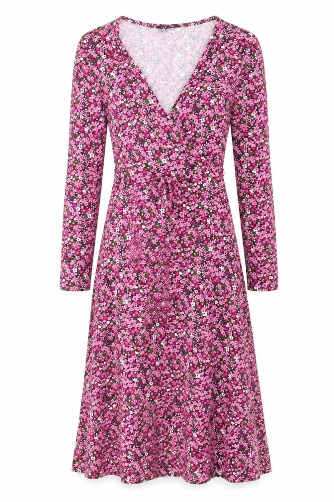 Marks & Spencer Womens Pink Floral Viscose A-Line Size 6 V-Neck Pullover