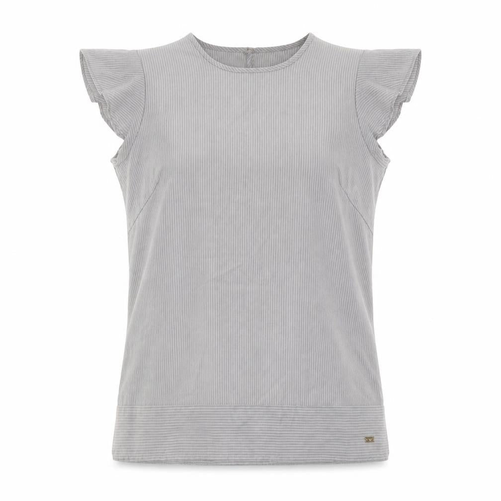 Park Avenue Womens Grey Striped Polyester Basic Blouse Size 14 Crew Neck