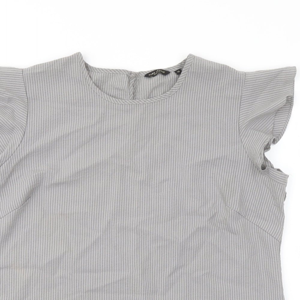 Park Avenue Womens Grey Striped Polyester Basic Blouse Size 14 Crew Neck