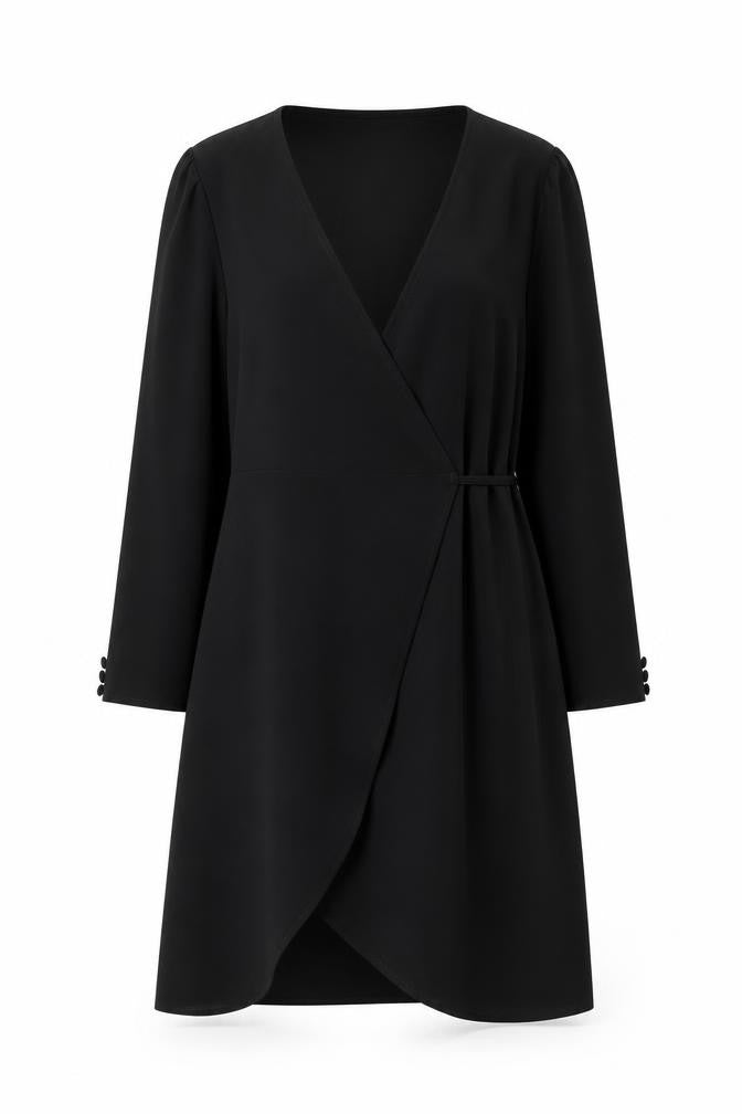 Topshop Womens Black Polyester Wrap Dress Size 12 V-Neck Tie