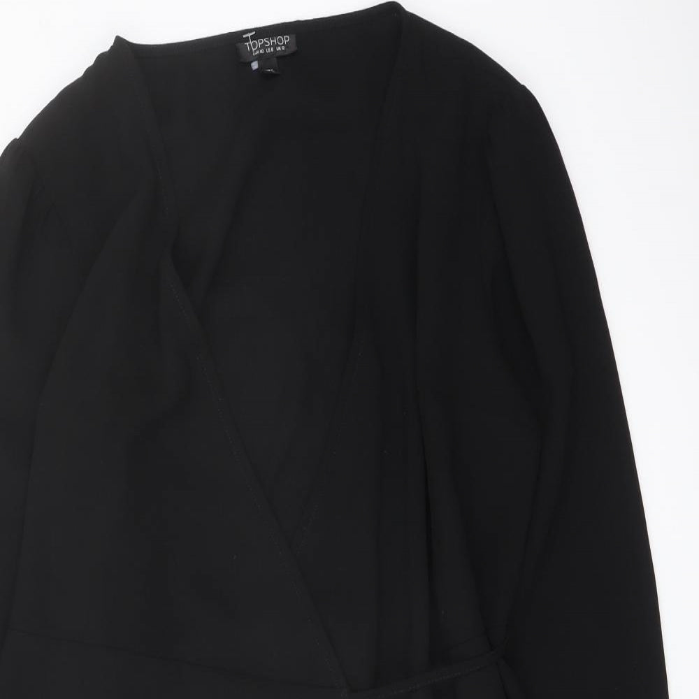 Topshop Womens Black Polyester Wrap Dress Size 12 V-Neck Tie