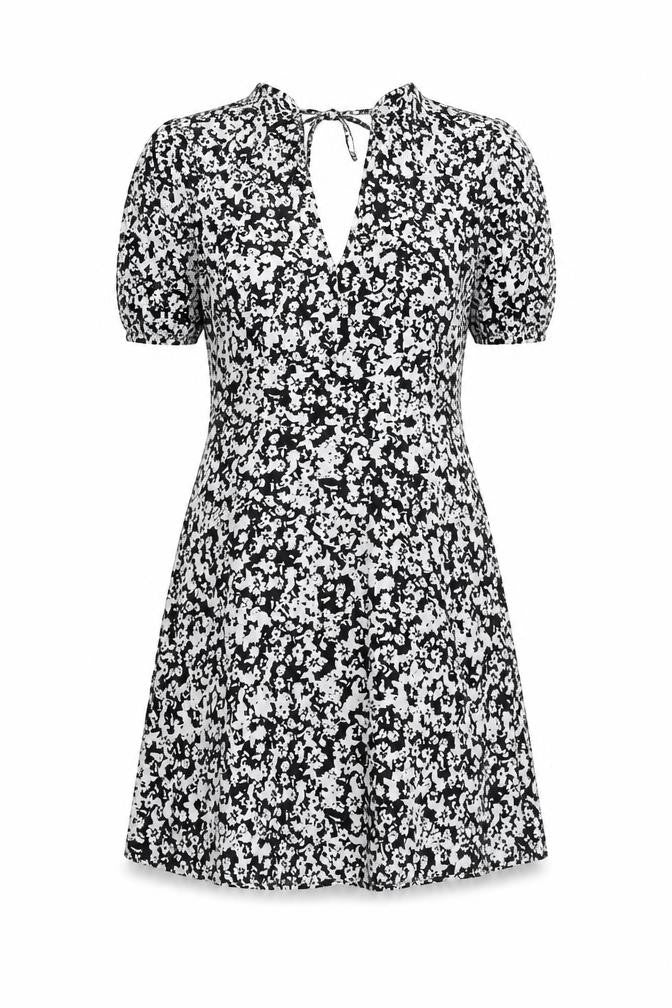 Topshop Womens Black Geometric Polyester A-Line Size 10 V-Neck Tie