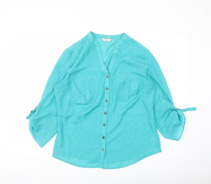 Marks & Spencer Womens Green Polyester Basic Button-Up Size 12 V-Neck