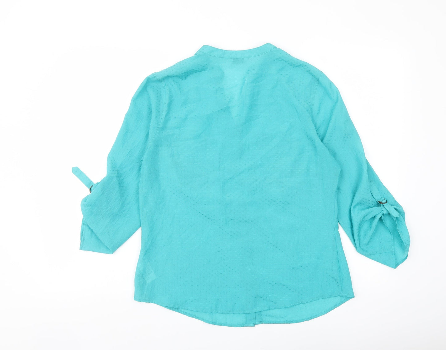 Marks and Spencer Womens Green Polyester Basic Button-Up Size 12 V-Neck