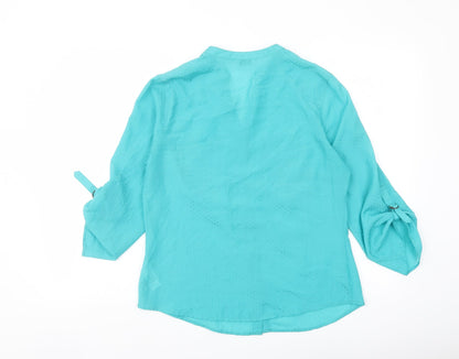 Marks & Spencer Womens Green Polyester Basic Button-Up Size 12 V-Neck