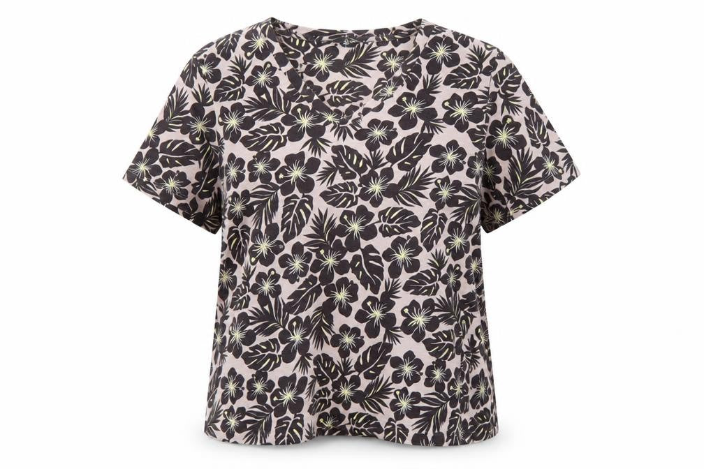 Marks & Spencer Womens Pink Floral Cotton Basic T-Shirt Size 8 V-Neck