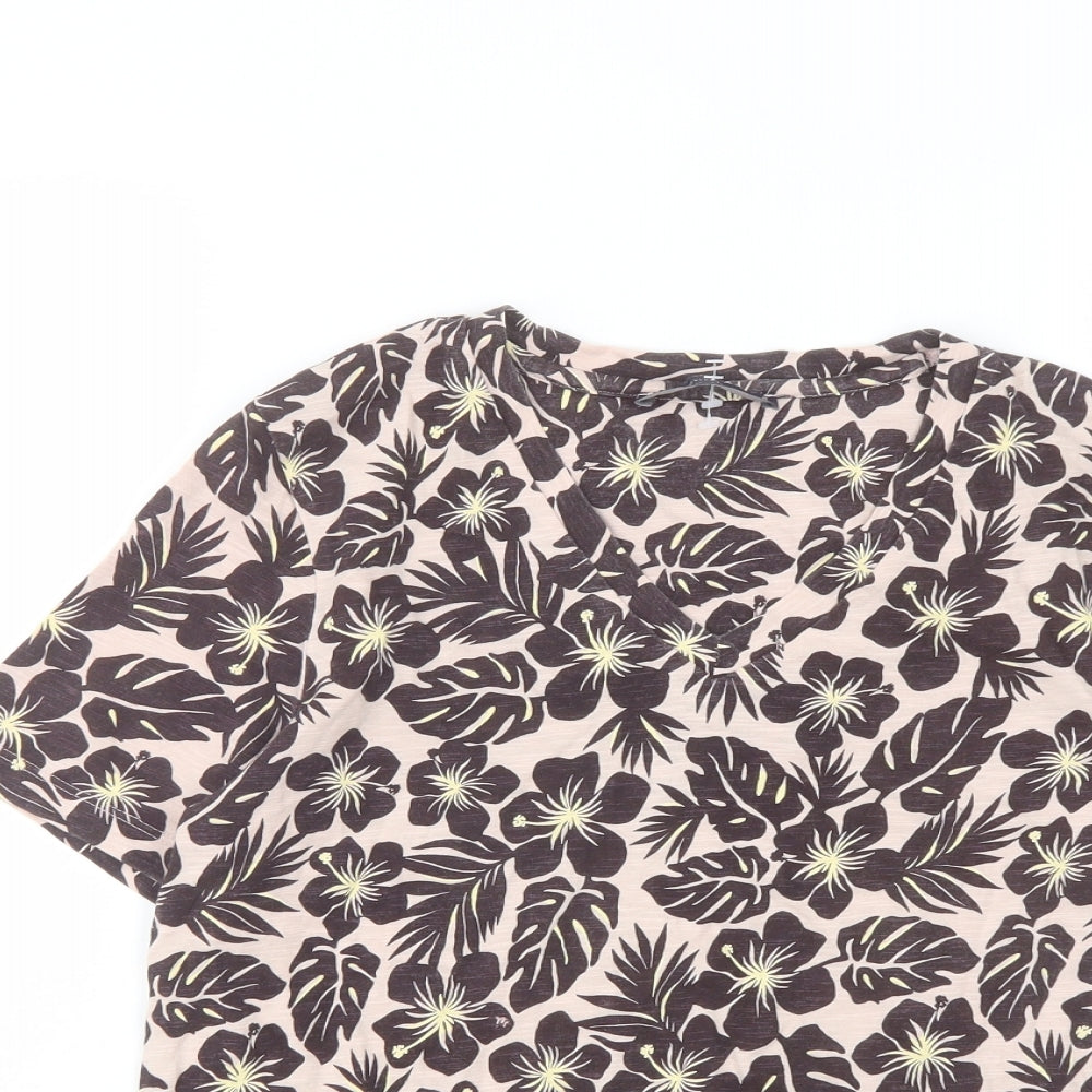 Marks and Spencer Womens Pink Floral Cotton Basic T-Shirt Size 8 V-Neck