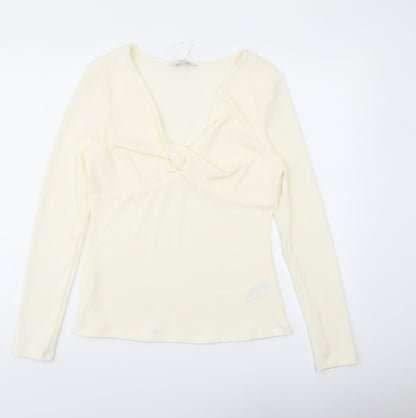 Marks & Spencer Womens Ivory Polyester Basic Blouse Size 14 V-Neck