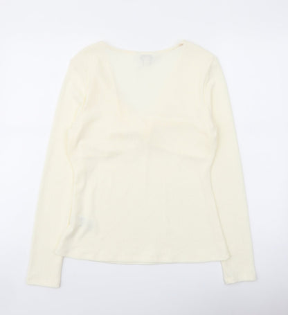 Marks & Spencer Womens Ivory Polyester Basic Blouse Size 14 V-Neck