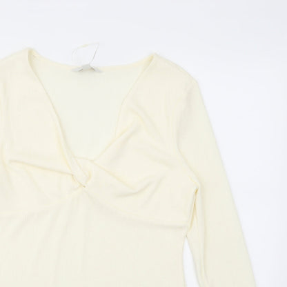 Marks & Spencer Womens Ivory Polyester Basic Blouse Size 14 V-Neck