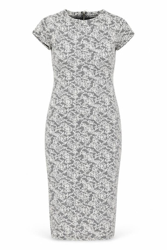 Miss Selfridge Womens White Floral Cotton Bodycon Size 8 Crew Neck Zip
