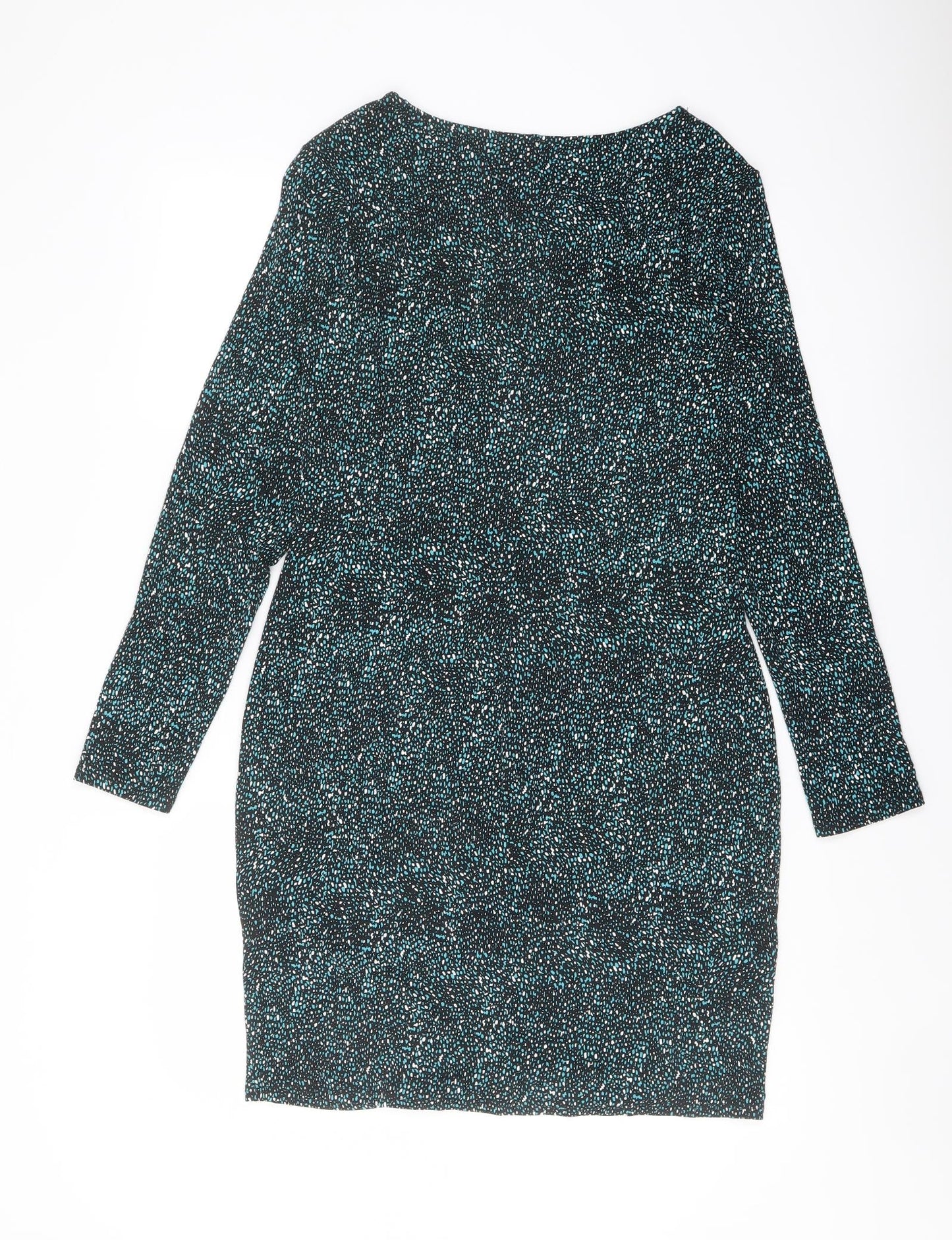 M&Co Womens Black Geometric Viscose Pencil Dress Size 14 Boat Neck Pullover