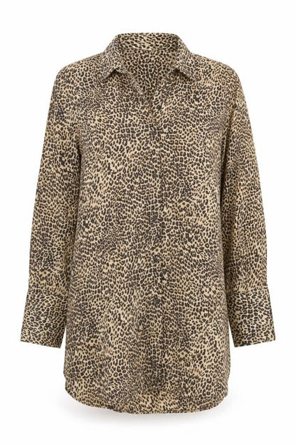 Zara Womens Brown Animal Print Polyester Tunic Button-Up Size XS Collared