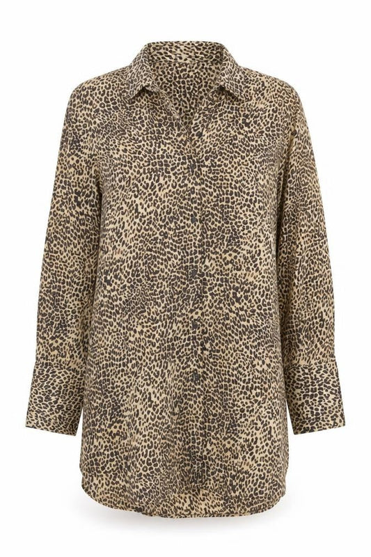 Zara Womens Brown Animal Print Polyester Tunic Button-Up Size XS Collared