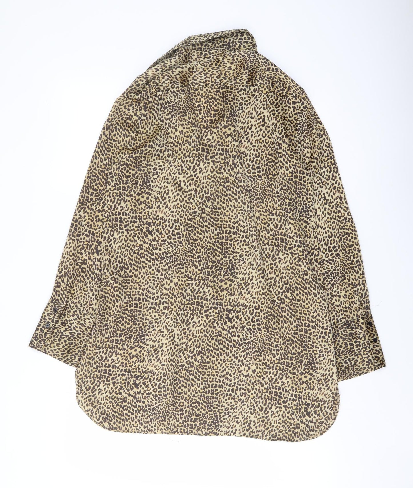 Zara Womens Brown Animal Print Polyester Tunic Button-Up Size XS Collared